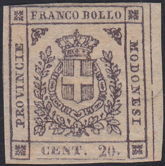 ES2609_11 - 1859 - Scudo di Savoia sormontato da corona Reale, c. 20 lilla nuovo con gomma (16a)