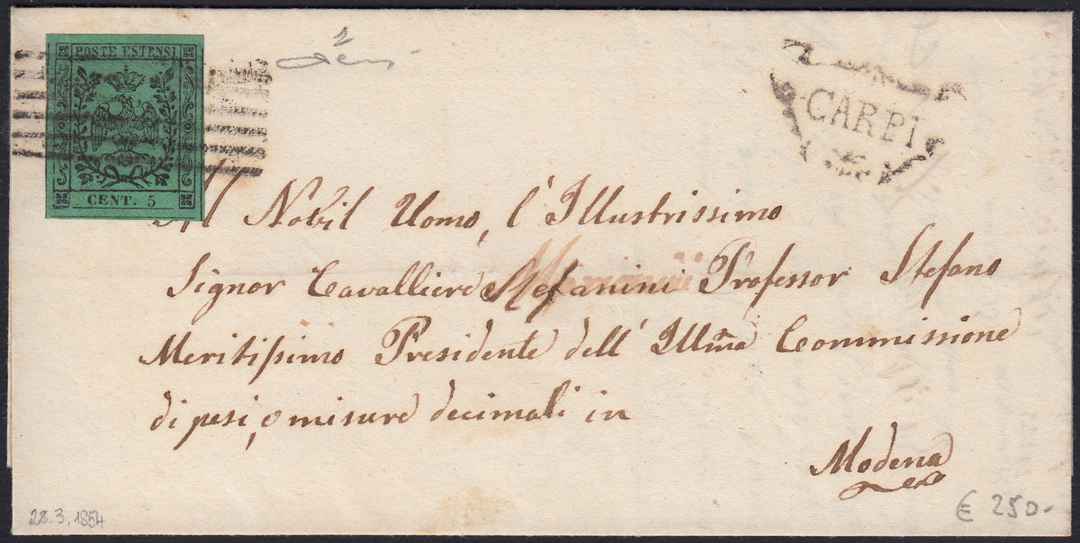 BA26_223 - 1855 - Stunning franked letter with c. 15 yellow + c. 25 light fawn strip of 3 + L. 1 white from Carrara to Philadelphia 7/5/1855 (3 + 4 + 11)