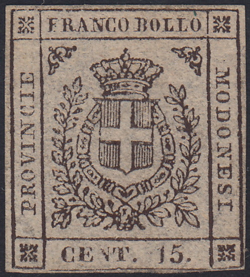 ES2609_8 - 1859 - Scudo di Savoia sormontato da corona Reale, c. 15 bruno scuro nuovo senza gomma (13a)