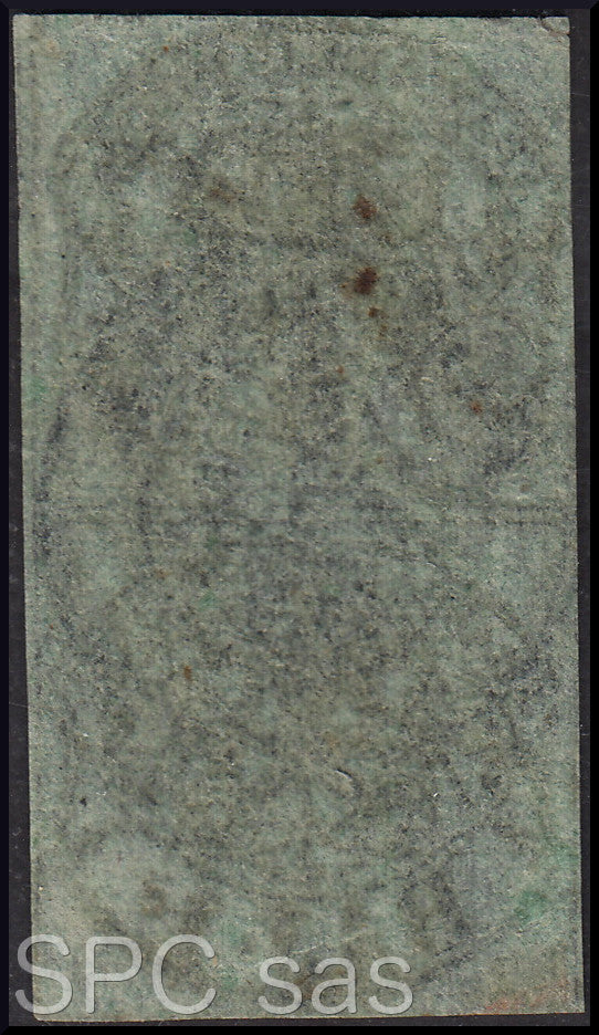 ES669 - 1854 - Stato Pontificio I emissione 1 baj verde grigiastro inchiostro grigio-oleoso coppia verticale usata (2b)