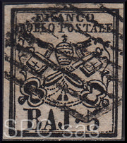 ES685 - 1852 - Stato Pontificio I emissione 5 baj rosa chiaro usato (6)