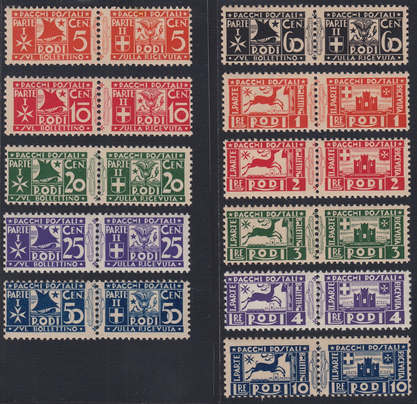 Egeo26 - 1934 - postal parcels with various subjects, series of 11 new values ​​with intact rubber (1/11) 