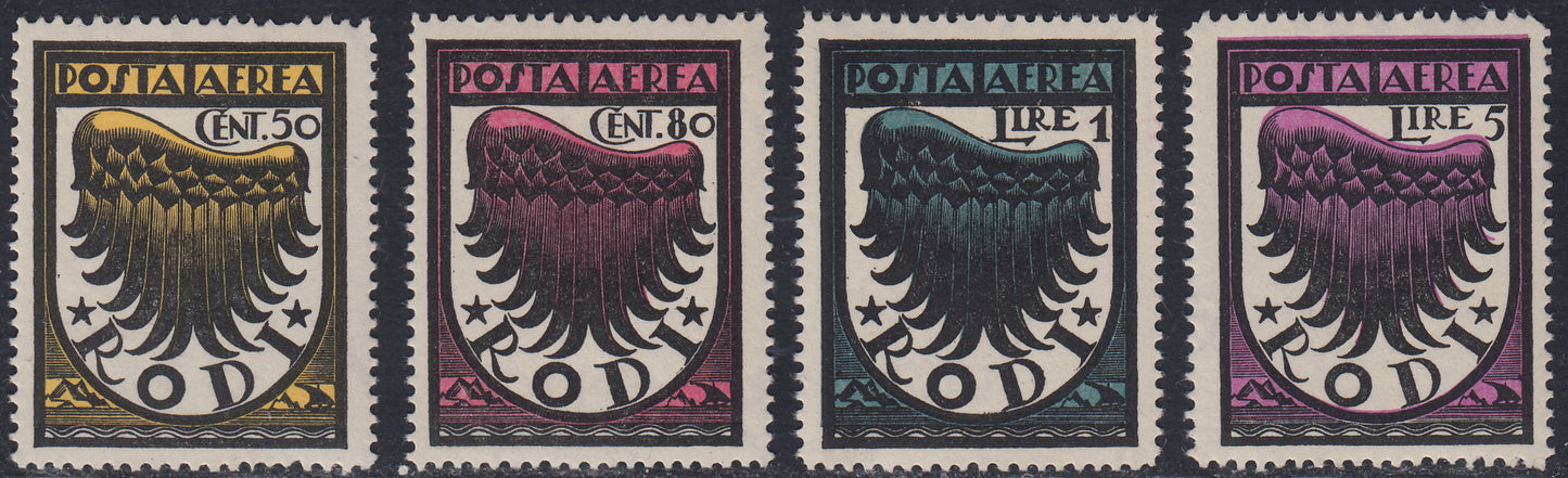 Egeo28 - 1932 - Stylized Wing, set of four values, perforation 14 1/4 new with intact rubber (30/33) 