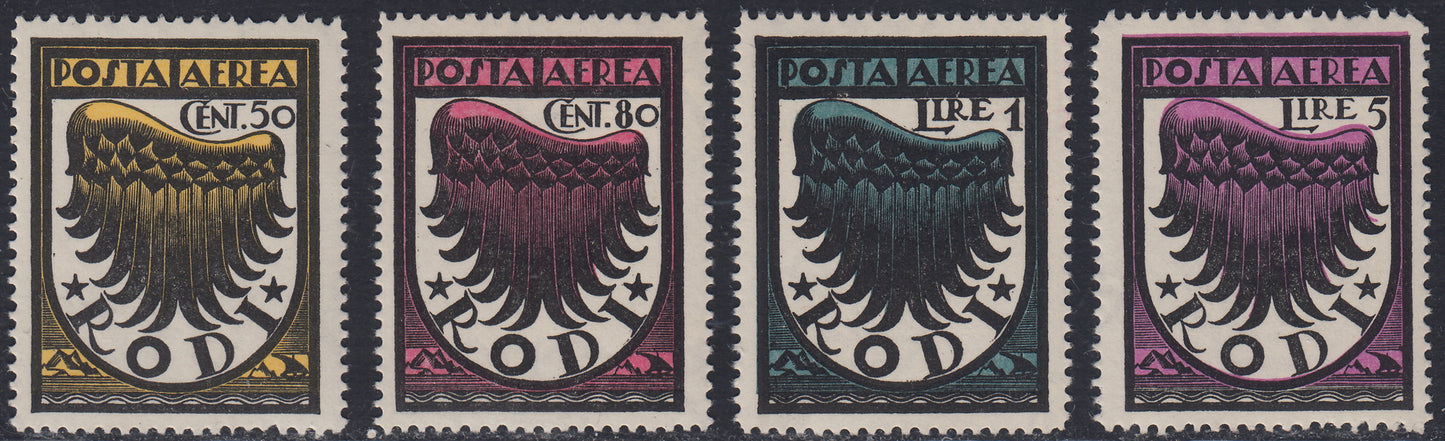 Egeo28 - 1932 - Ala Stilizzata, serie di quattro valori dentellatura 14 1/4 nuova con gomma integra (30/33)