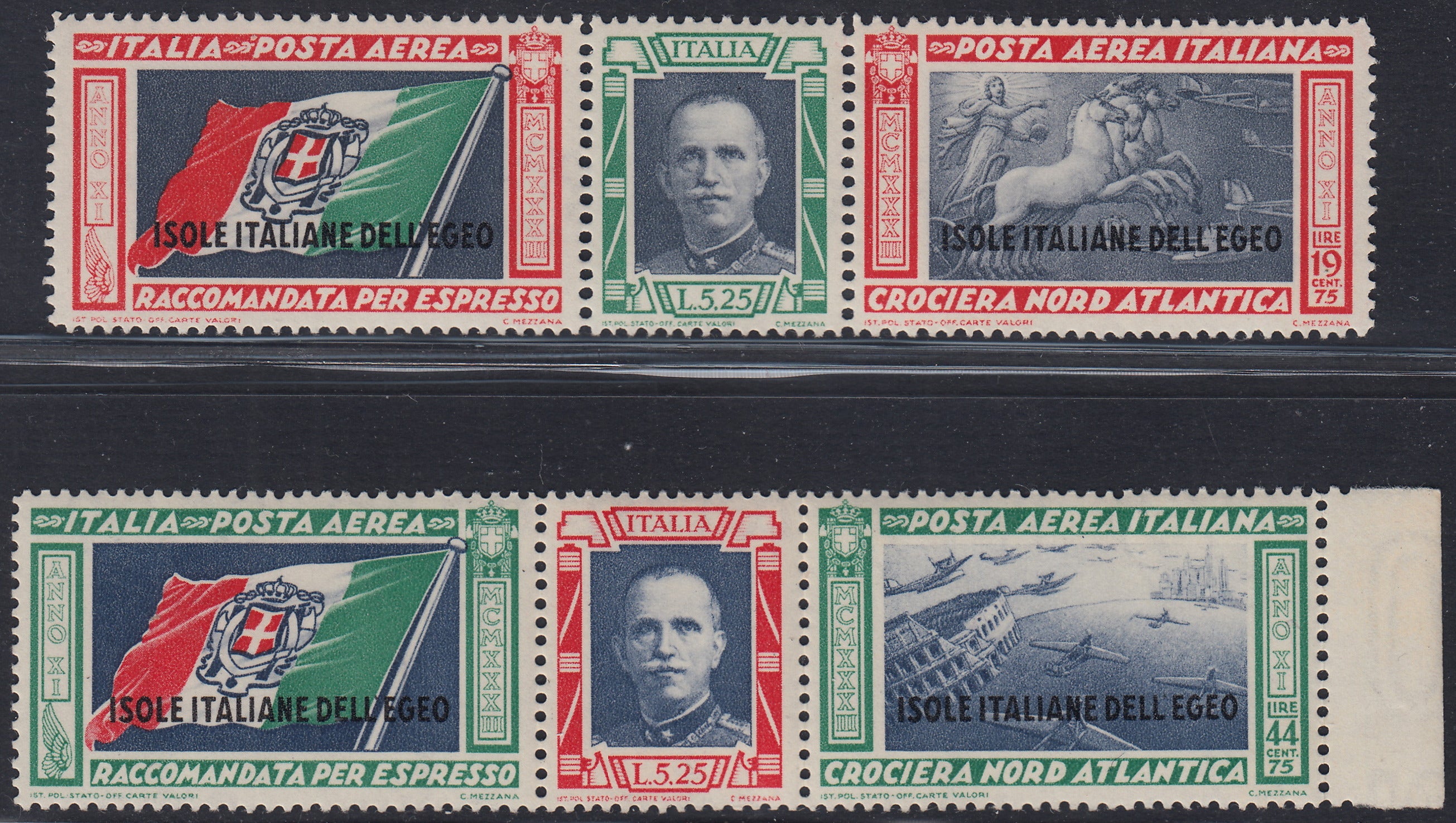 Egeo31 - 1933 - Crociera Balbo, type of the Triccici di Posta Aerea without the overprint and with a different background, new series with intact rubber (28/29) 