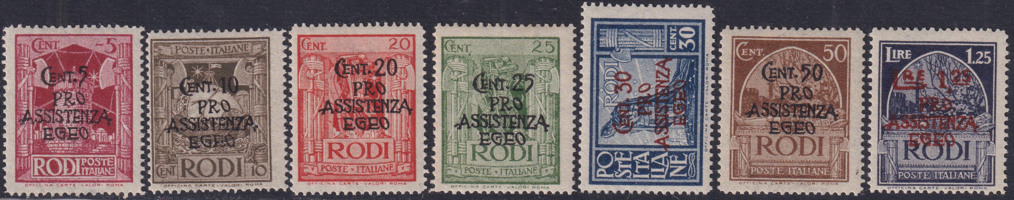 Egeo50 - 1943 - Occupazione tedesca dell'Egeo, "Pro Assistenza Egeo" serietta di sette valori nuovi con gomma integra (118/124)
