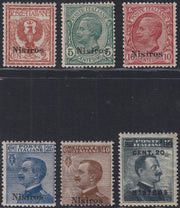 Egeo69 - 1912 - Francobolli di Regno soprastampati "Nisiro", sei valori nuovi gomma integra (1/3 + 5, 6, 8)
