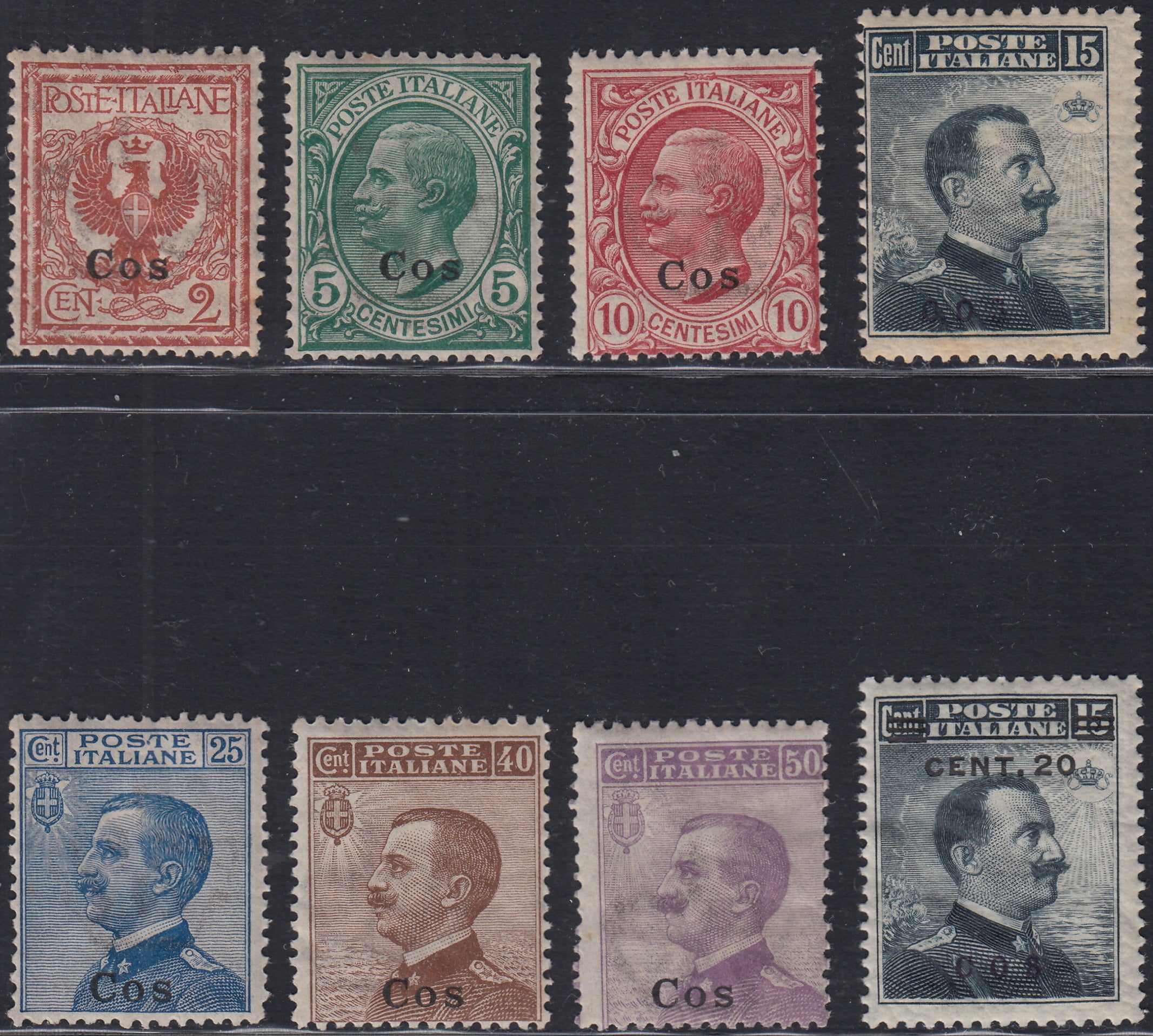 Egeo71 - 1912 - Francobolli di Regno soprastampati "Cos", otto valori nuovi gomma integra (1/8)