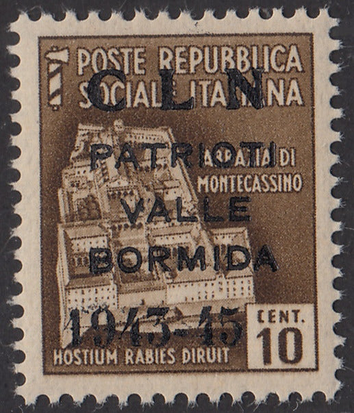 CLN77 - Valle Bormida c. 10 bruno soprsatampa CLN Patrioti Valle Bormida 1943-45 nuovo gomma integra (8).