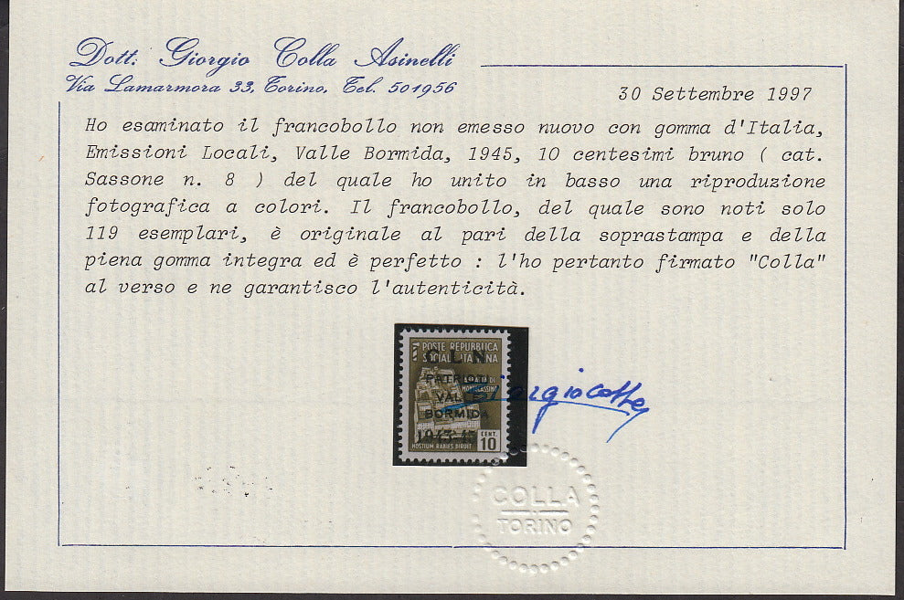 CLN77 - Valle Bormida c. 10 bruno soprsatampa CLN Patrioti Valle Bormida 1943-45 nuovo gomma integra (8).