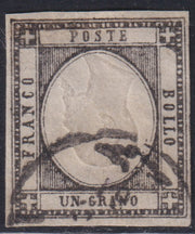 1861 - 1 black grain, copy with triple effigy, new with original rubber (19 AD). Cardillo certificate.