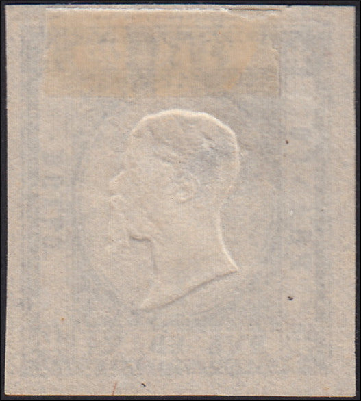 PP1082 - 1863 - Ristampa litografica del francobollo da 2 grana in colore nero con effigie postuma capovolta, nuova non gommata (20, ristampa).