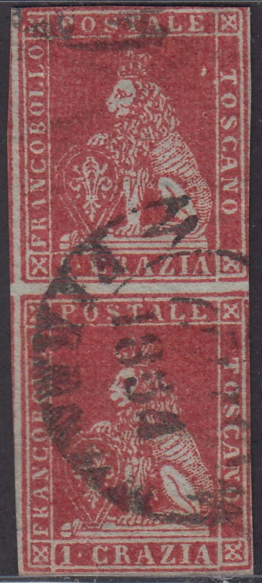 16-310 - 1857 Leone di Marzocco, 1 carmine cracy on white paper and wavy lines watermark, used (12)