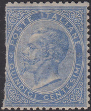 35-5 - 1863 - Emissione De La Rue tiratura di Londra, c. 15 azzurro nuovo con gomma originale, difettoso a sinistra ma molto raro,  (L18).