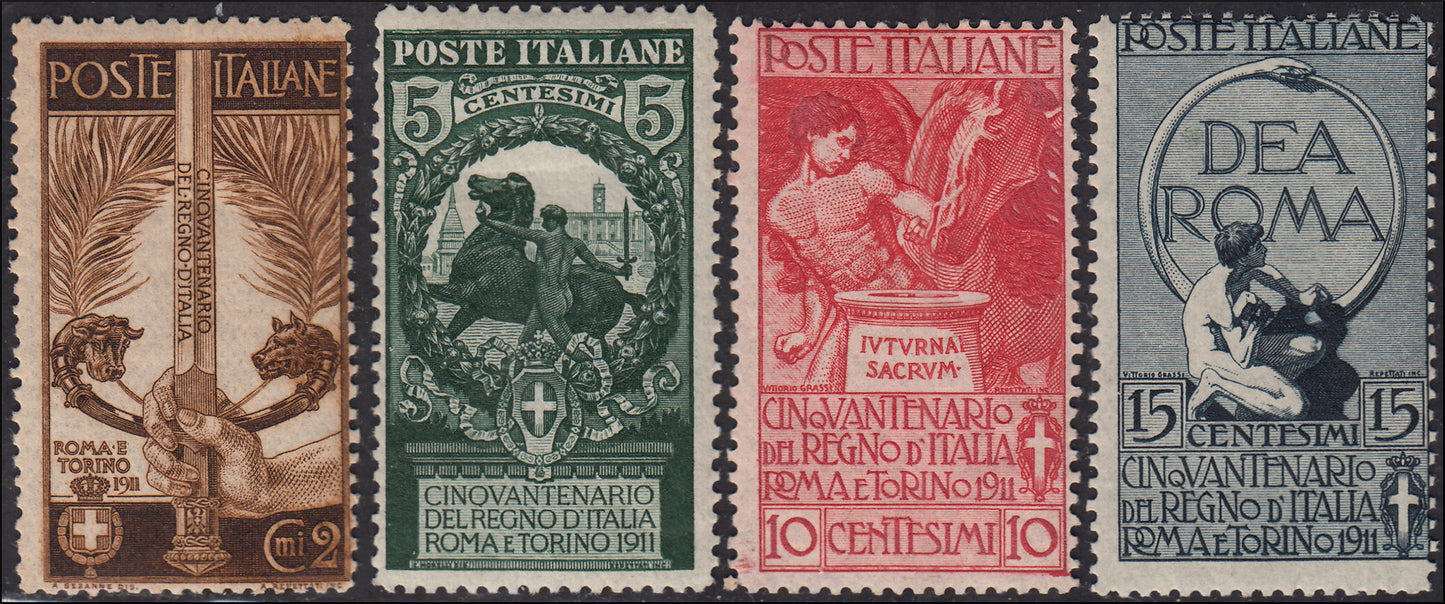 RN35 - 1911 - Cinquantenario dell'Unità d'Italia, serie dei quattro valori emessi nuovi con gomma originale (92/95).