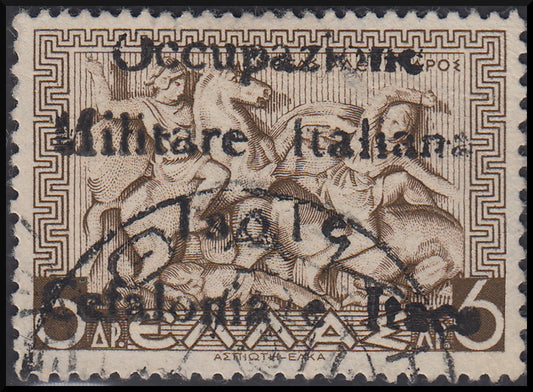 FF60 - 1941 - Mitologica di Grecia, 6 dracme bruno oliva con soprastampa "Occupazione / Militare Italiana / Isole /Cefalonia e Itaca" usato (36).