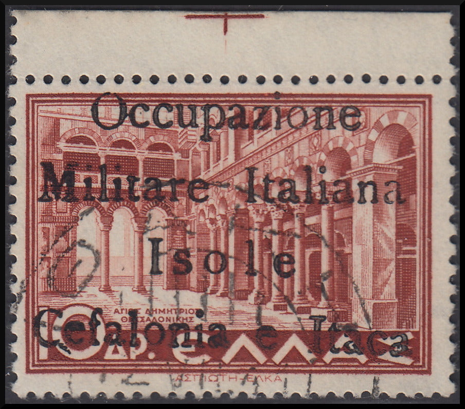 Cef53 - Greek Charity from 1940, 50 green lepta in vertical pair with overprint "Italy / Military Occupation / Italian Islands / Kefalonia and Ithaca" used (35)