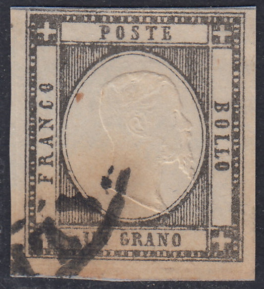 PN41 - 1861 - Effigie di Vittorio Emanuele II 1 grano grigio usato, bel colore (19da).