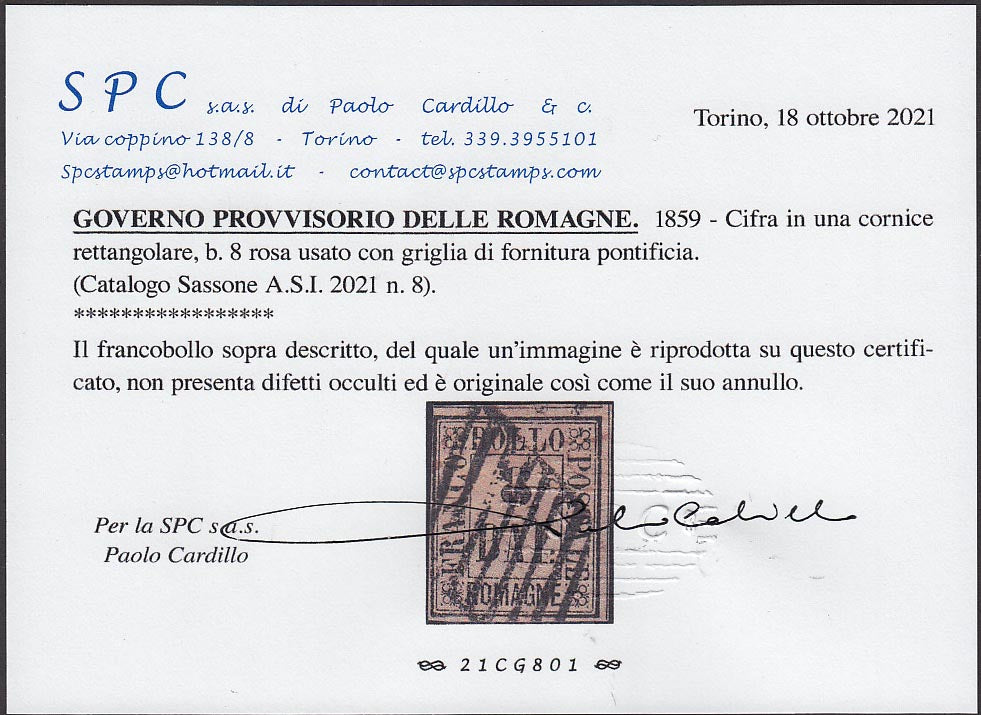 PP695 - 1859 - Cifra in un rettangolo, 8 baj rosa usato con annullo originale  (8).