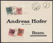 BZ25 - 1919 - Letter sent by Kardaun to Bolzano franked on 17/1/19 with postage due Bolzano 3 (BZ3/11, 12, 13, 75).
