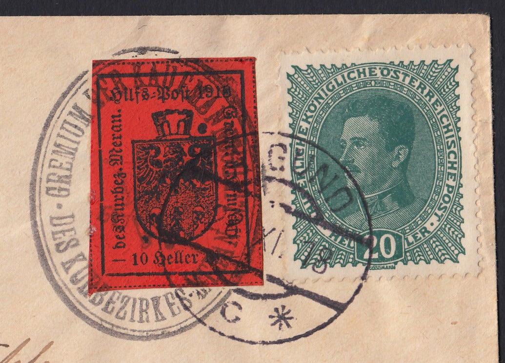 T129 - 1918 - Letter sent from Alglund to the city stamped with 10 brick red heller + Austrian supplement, (8).