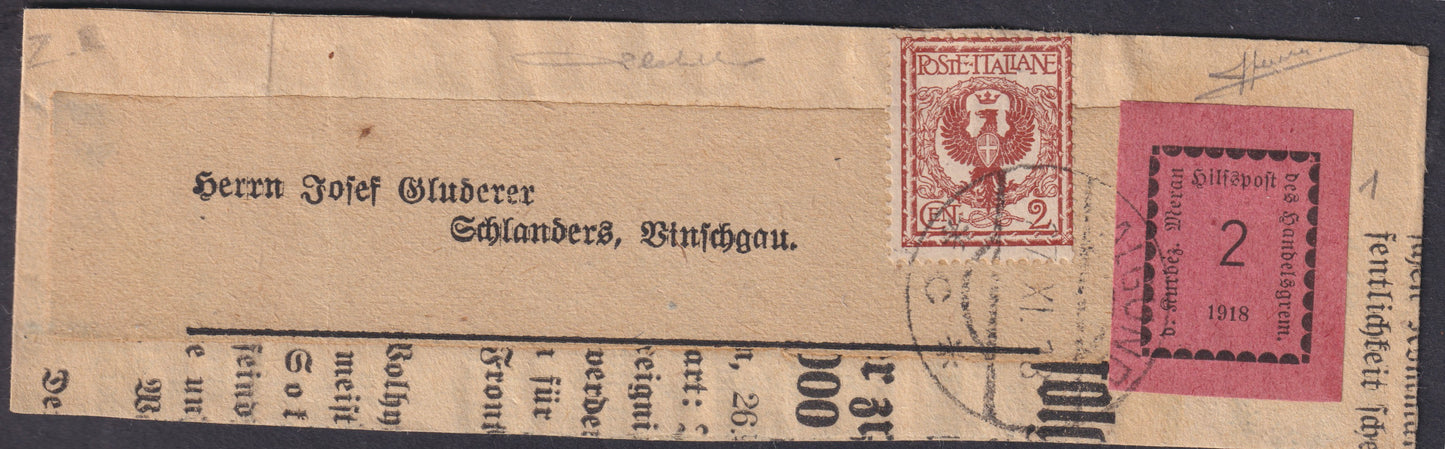 MERSP24 -1918 - Stamped band with 2 pink heller 1st issue with floral 2c. Red brown (1, 69).