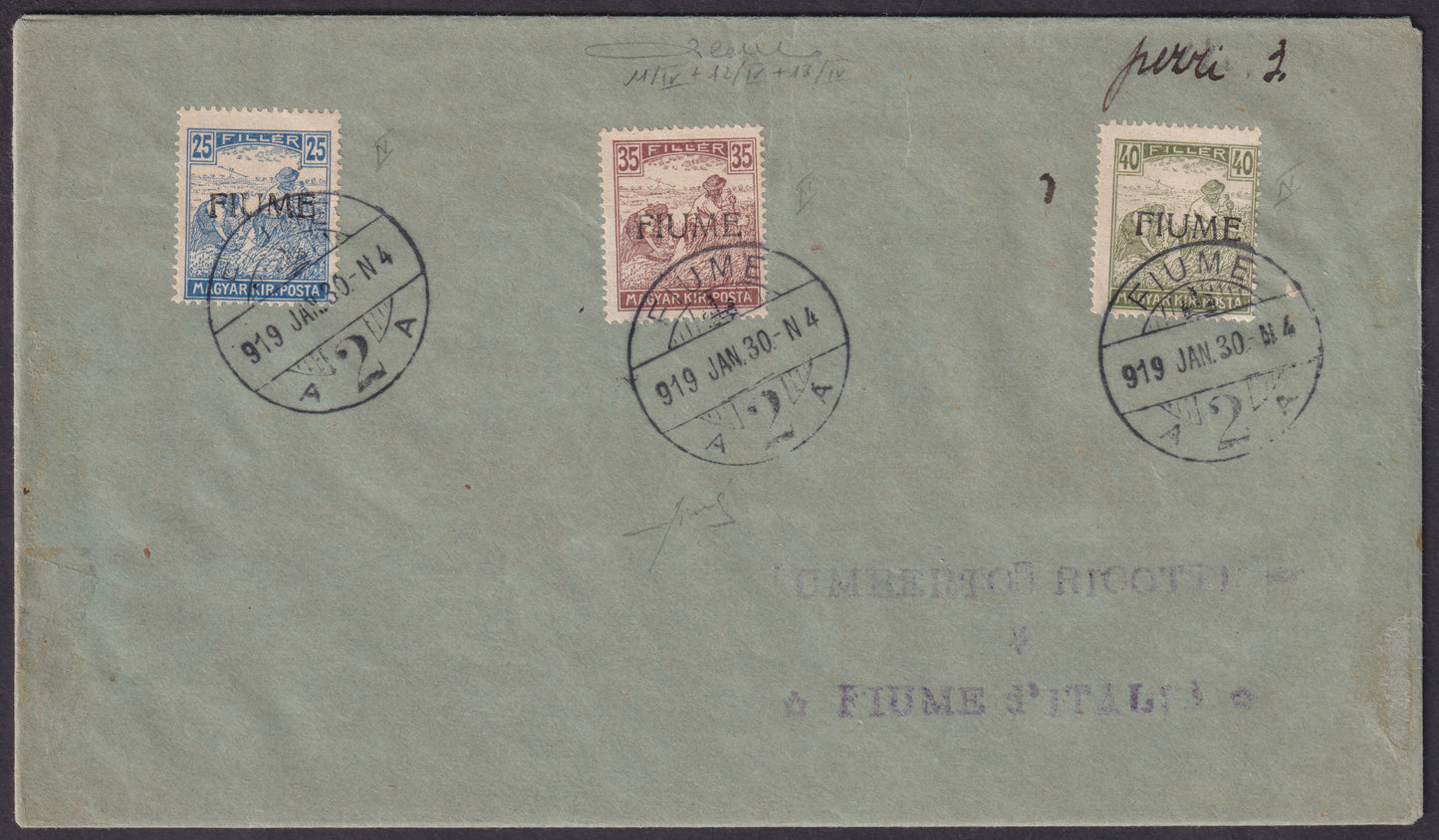 FF258 - 1918 - Letter sent from Algund to Laas franked with 1st issue of complete series not in tariff, (1 + 2nd + 3).