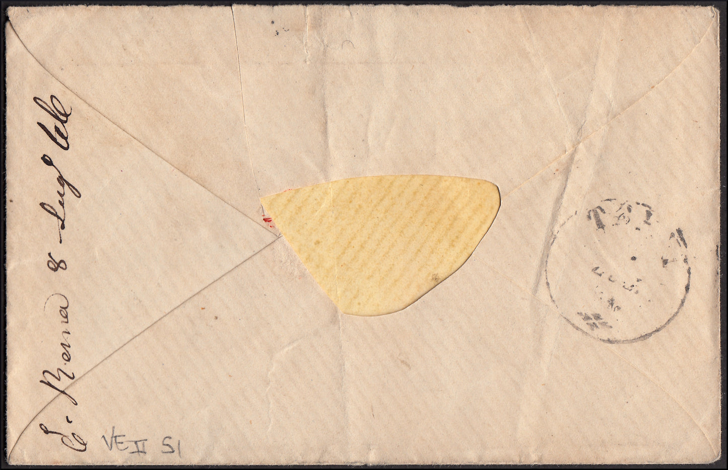 F13_45 - 1865 - Lettera spedta da Roma per Terni 9/7/65 affrancata con 2 baj e tassata in arrivo per 20 centesim con segnatasse n. 1 (3Aa).