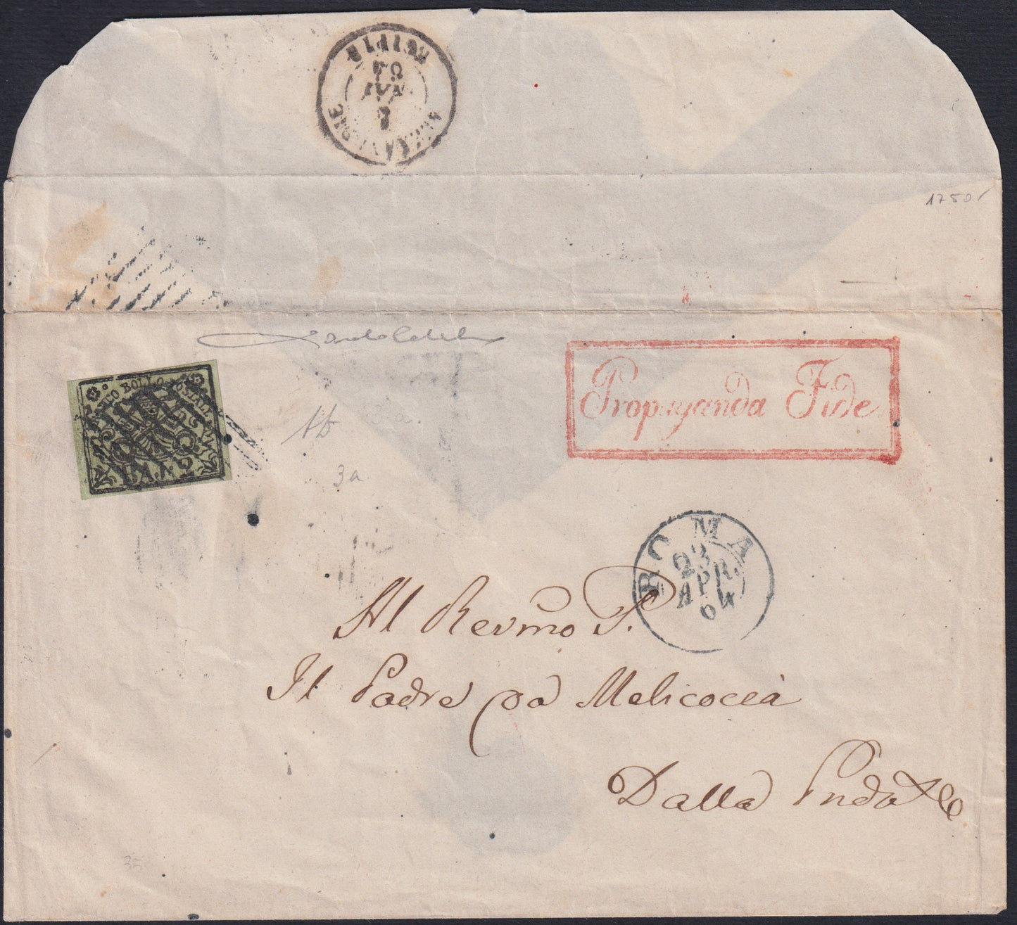 BA23-152 1856 - Letter sent from Forlì to Pesaro 13/8/56 franked with 4 light brown baj (5).