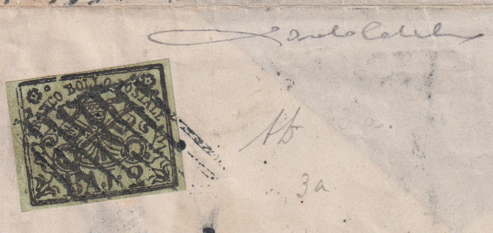 F13_68 1864 - Lettera spedita da Roma per Alessandria d'Egitto 23/4/64 affrancata con b. 2 verde oliva isolato, tariffa Propaganda Fide, UNICA NOTA. (3a)