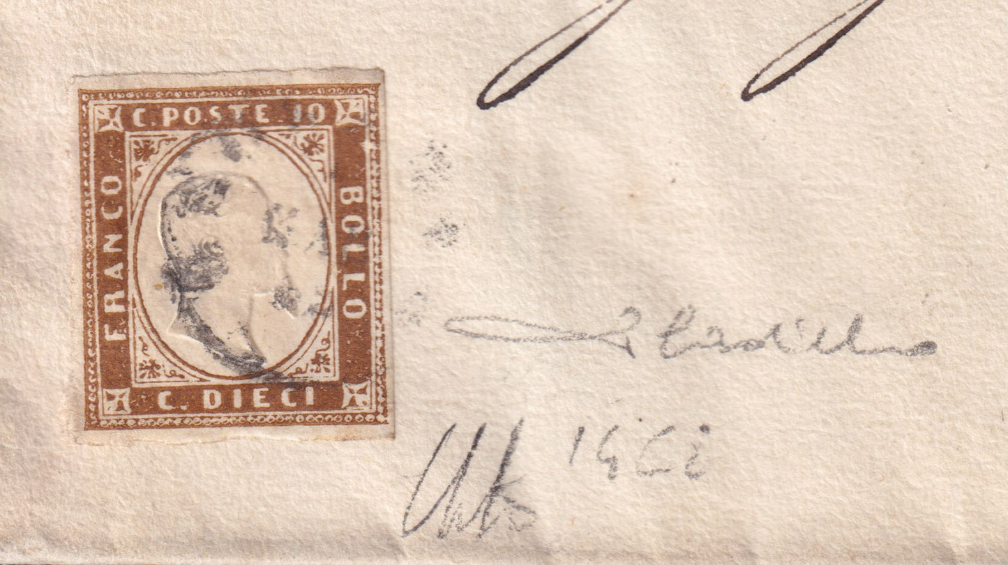 F13-80 - 1861 - IV issue, c. 10 dark chocolate brown II panel on letter from Grosseto to Sorano 1/3/62 (15Dd)