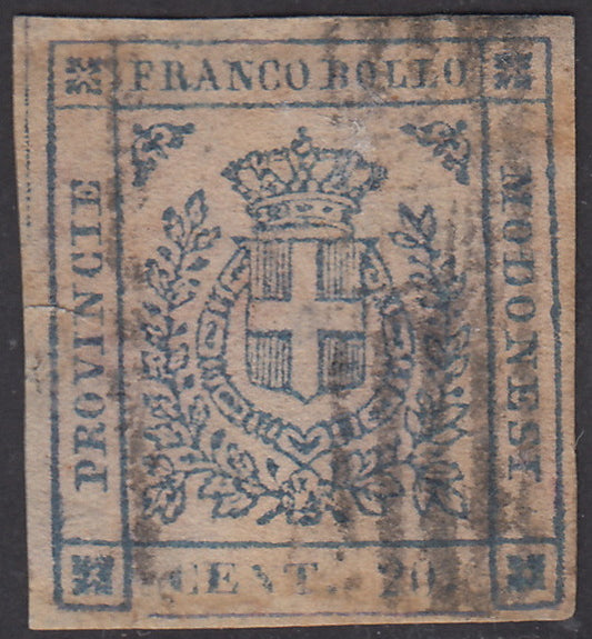 PV715 - 1859 - Scudo di Savoia sormontato da corona reale, c. 20 ardesia violaceo usato ,(15).