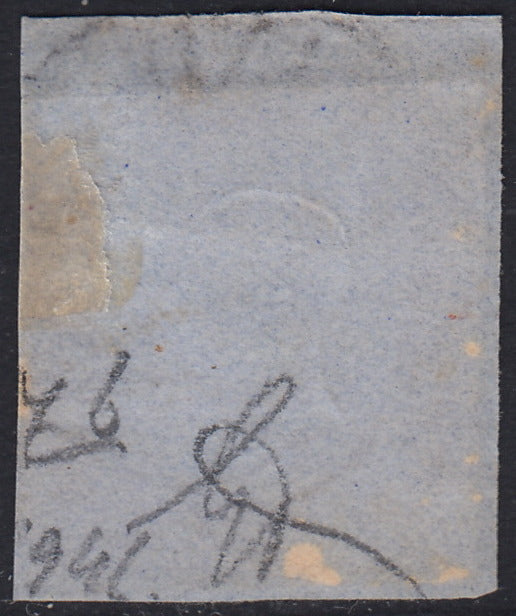 SARD473 - 1857 - IV emisione c. 40 rosso scarlatto, gradazione Rattone "Sanguigno", usato su frammento Torino 30/9/57 (16A, Rattone n. 33c).