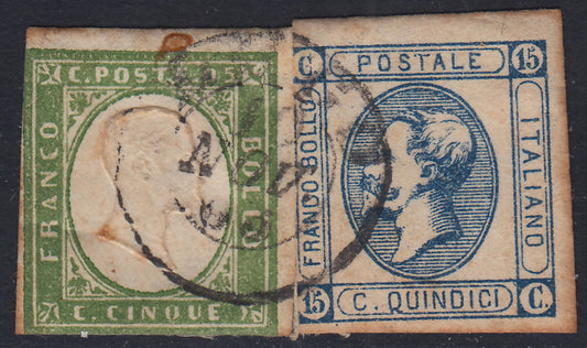 1851, 1st issue 1st lithographic transfer, c. 20 light blue (2) new with original tyre.