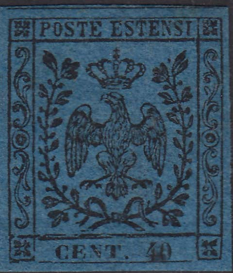 PV89 - 1852 - I emissione c. 40 azzurro scuro nuovo con piena gomma orignale, (6).