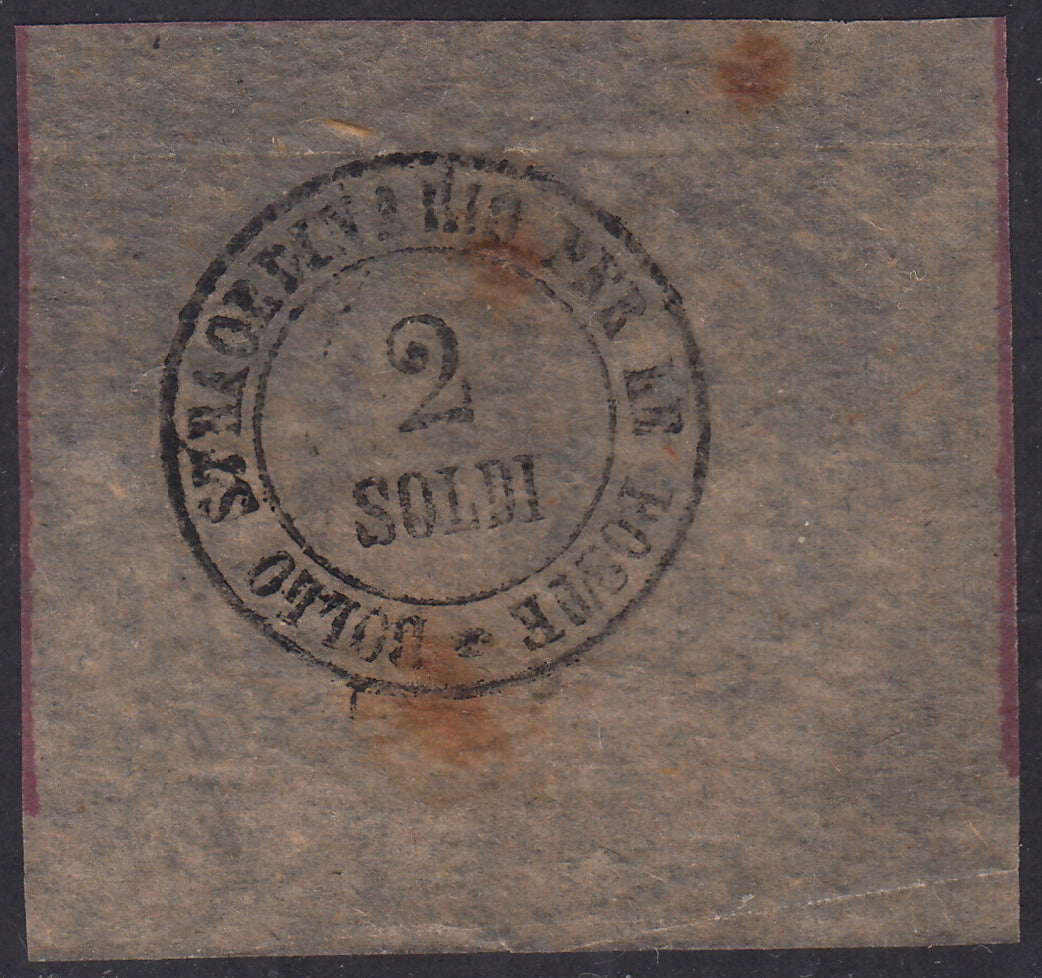 Tos146 - 1851 - Leone di Marzocco, 9 purplish brown crazie on gray paper and crown watermark used with red cancellation (8).