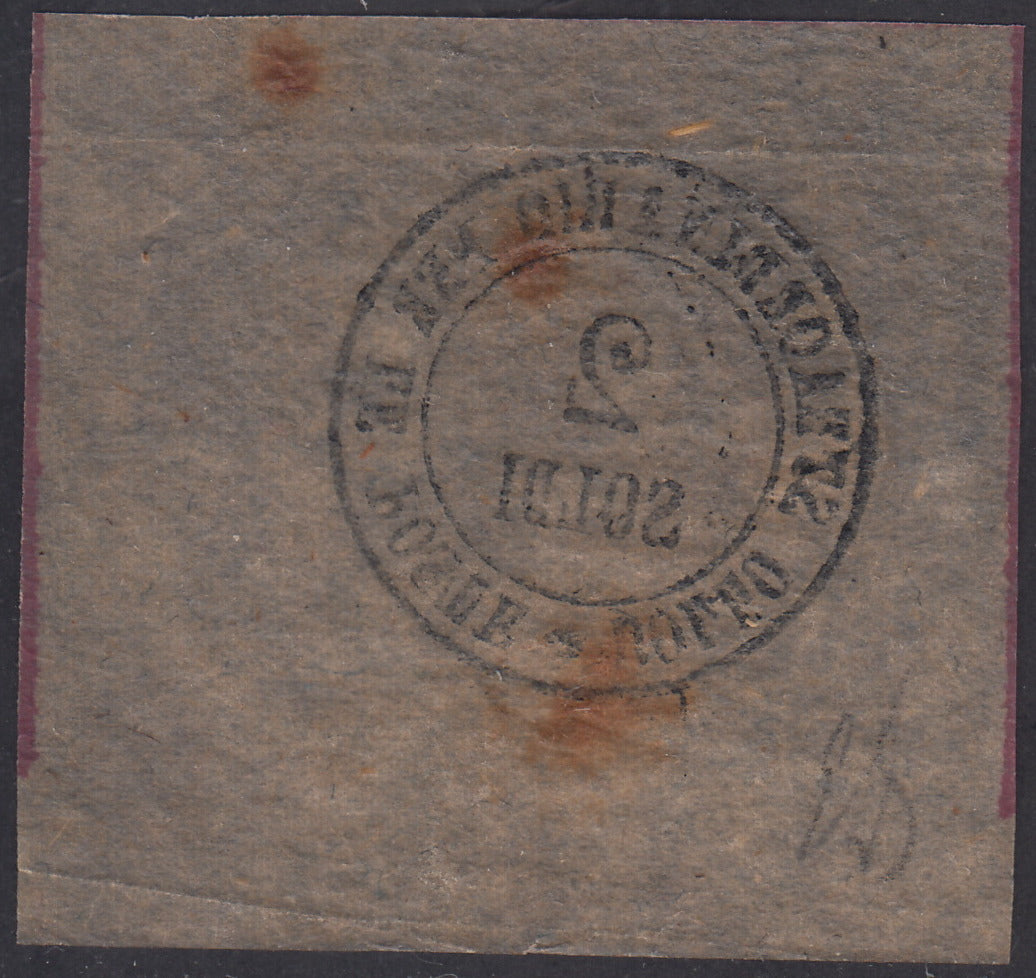 Tos146 - 1851 - Leone di Marzocco, 9 purplish brown crazie on gray paper and crown watermark used with red cancellation (8).