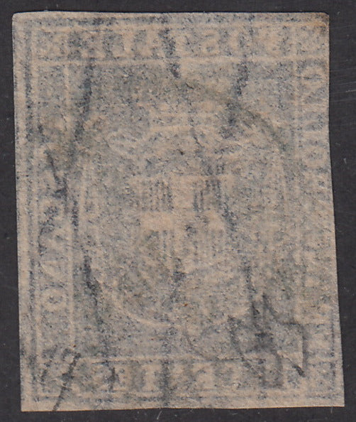 Tos146 - 1851 - Leone di Marzocco, 9 purplish brown crazie on gray paper and crown watermark used with red cancellation (8).