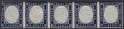 PV525 - 1862 - 4th issue c. 20 indigo strip of five mint examples with original gum, (13E).