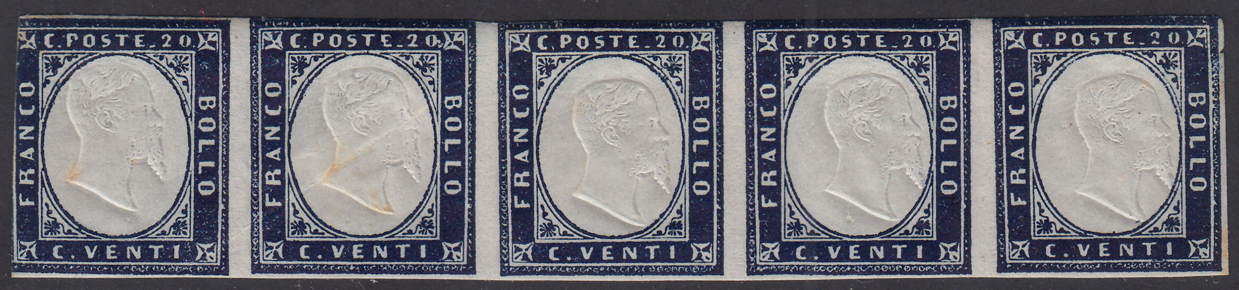 1851, 1st issue 1st lithographic transfer, c. 20 light blue (2) new with original tyre.