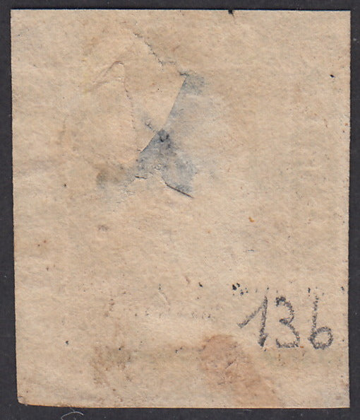 PV1459 - 1859 - 20 grana violetto ardesia scuro carta di Napoi usato, fortemente assottigliato ma colore rarissimo, (3b).