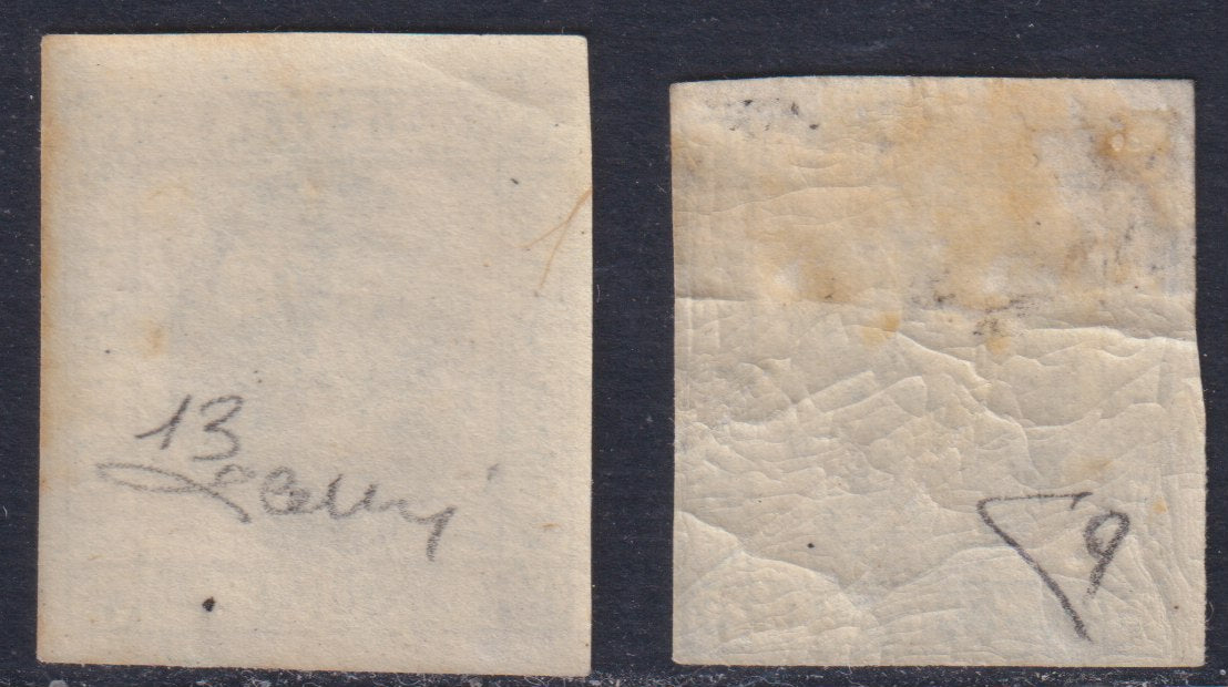 F15_157 - 1863 - Provisional lithographic issue, c. 15 light blue I type, c. 15 light blue II type. (12, 13).