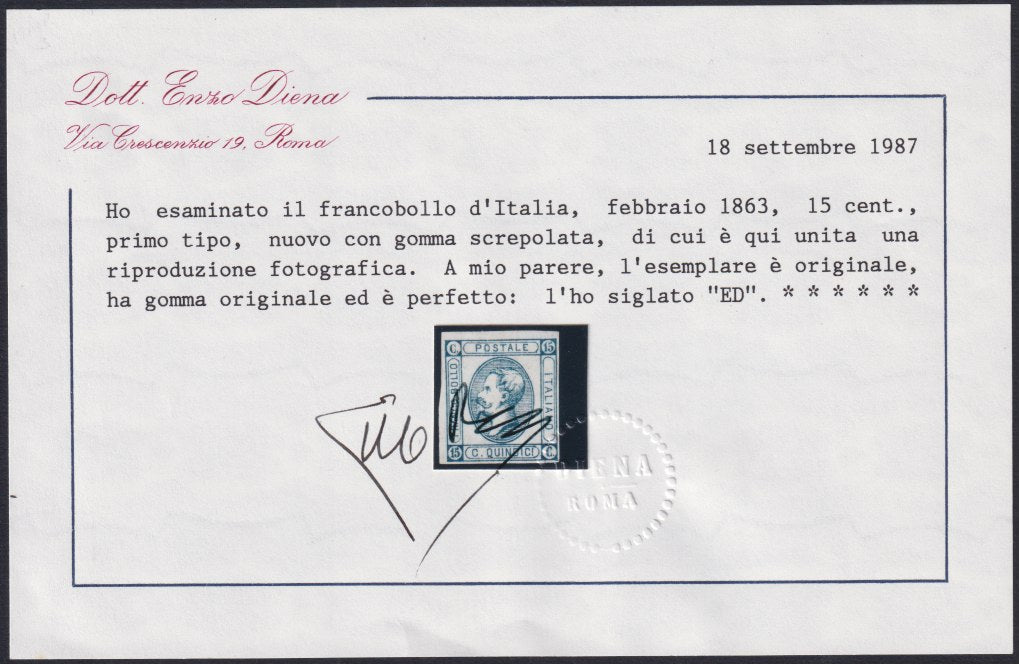 F15_157 - 1863 - Emissione litografica provvisoria, c. 15 azzurro I tipo, c. 15 azzurro II tipo. (12, 13).