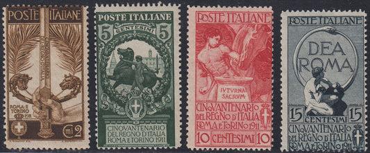 RN183 - 1911 - Cinquantenario dell'Unità d'Italia serie completa dei quattro valori nuova gomma integra (92/95).