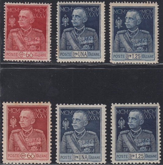 RN214 - 1925/26 - Jubilee of the King, the complete series of three values ​​in the two different perforations, new intact (186/191). 