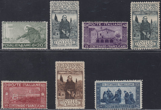 RN216 - 1926 - 7th centenary of the death of St. Francis of Assisi, series of seven new values ​​(192/95+197/99) 