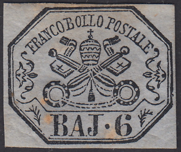 PV310 - 1864 - I emissione 6 baj lilla azzurrastro carta a macchina nuovo con gomma, (7Aa).