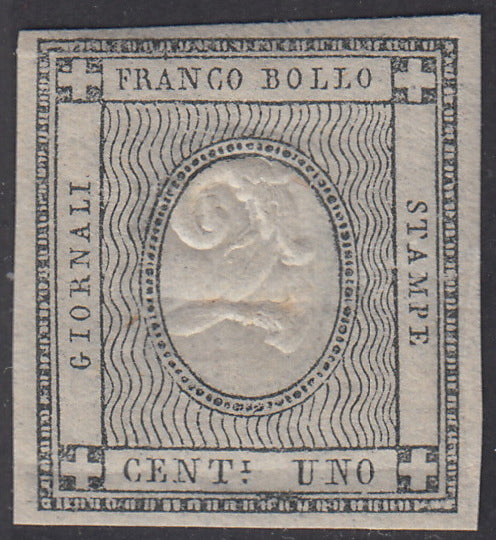 PV580 - 1861 -Stampati, errore di cifra c. 2 su 1 grigio verdastro nuovo con gomma originale integra, lievi difetti (19bl).