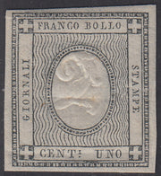 PV580 - 1861 -Stampati, errore di cifra c. 2 su 1 grigio verdastro nuovo con gomma originale integra, lievi difetti (19bl).