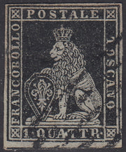 16-310 - 1857 Leone di Marzocco, 1 carmine cracy on white paper and wavy lines watermark, used (12)